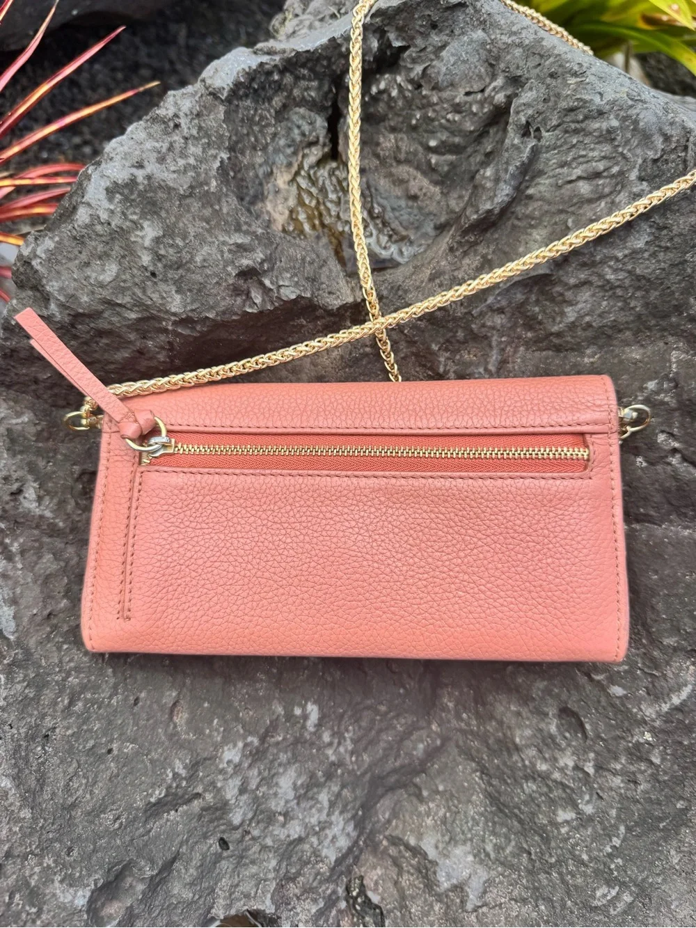 See by Chloé Blush Pink Pebbled Leather Wallet on Chain Crossbody